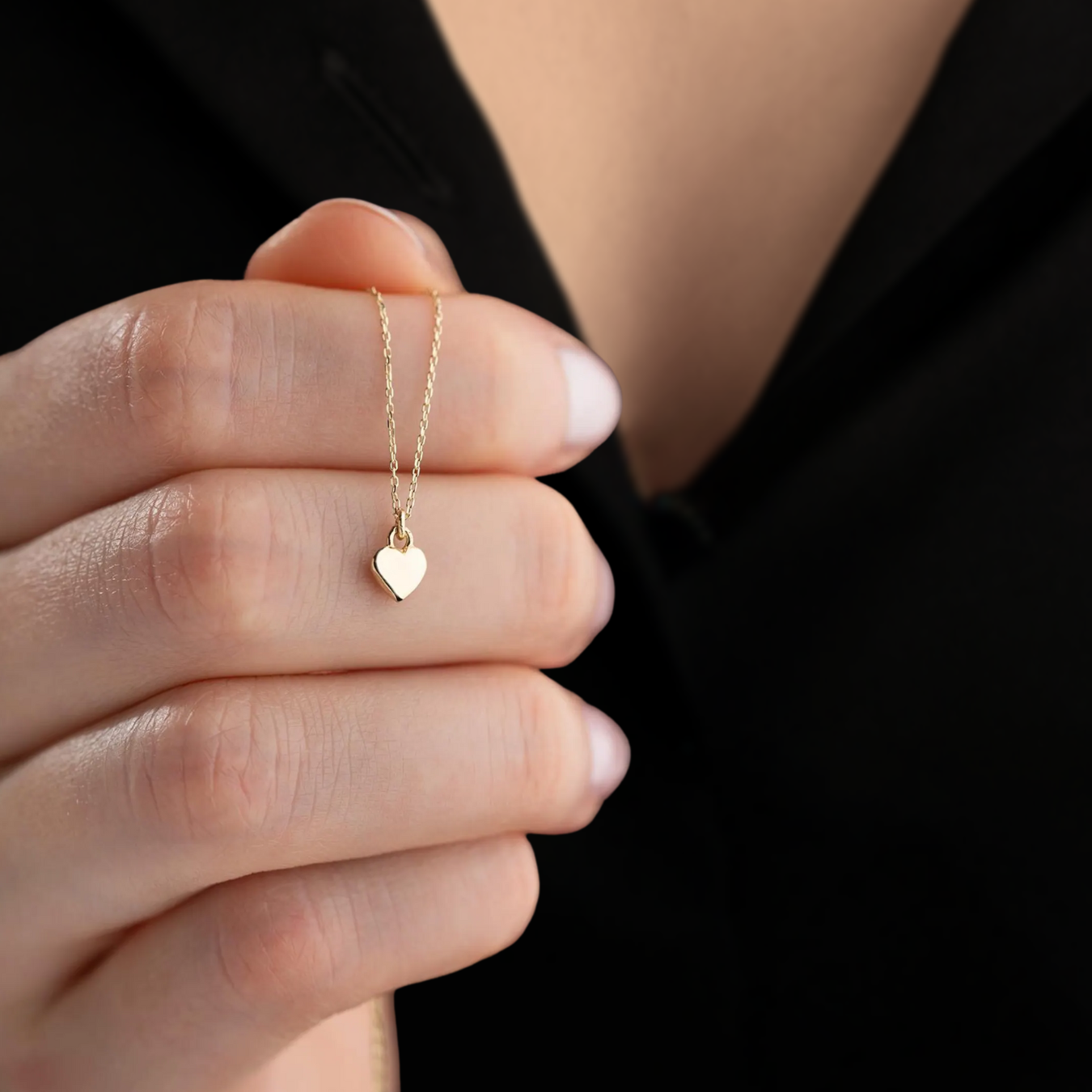14K Solid Gold Tiny Heart Minimalist Design Sacred Necklace