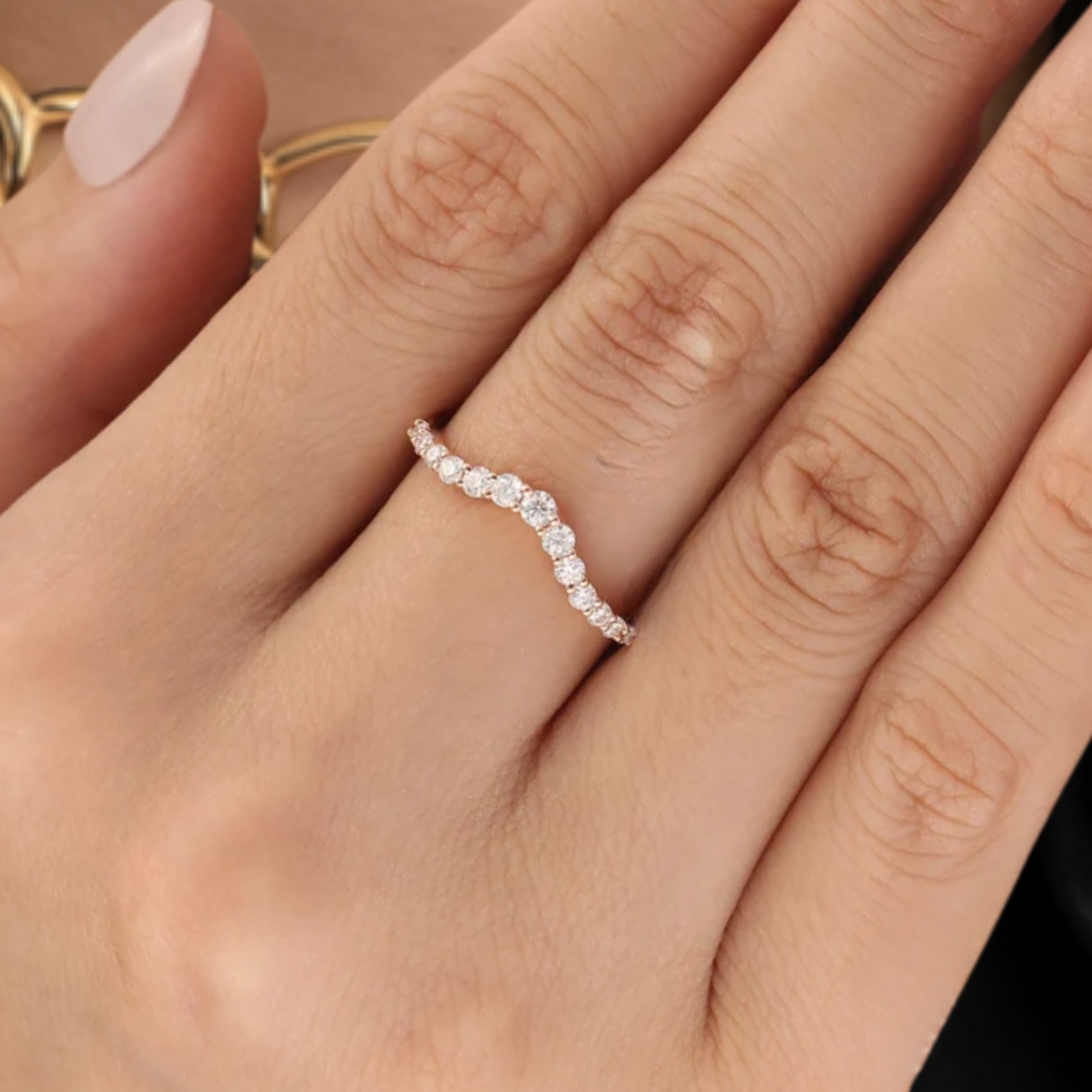 14K Round Lab Grown Diamond Curved Ring Sustainable Wedding Band for Women