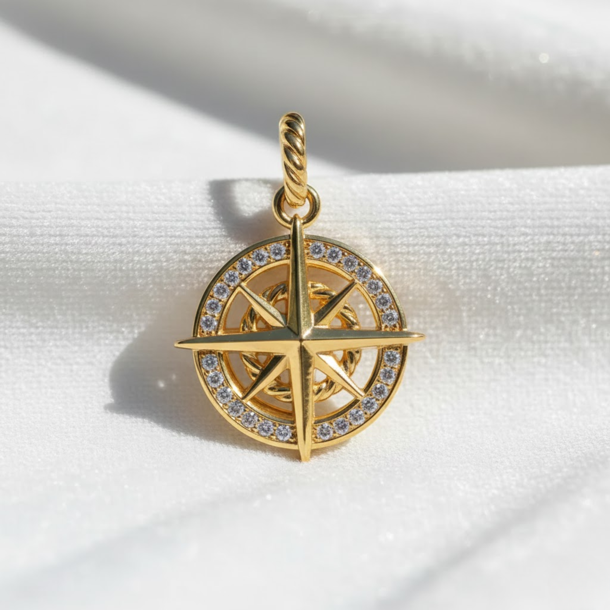 14K Solid Gold Nautical Directional Compass Necklace