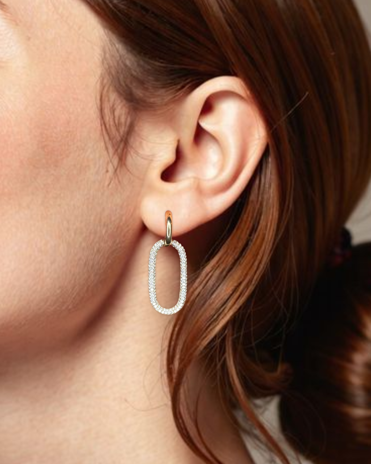 14K Gold Pave Lab Grown Diamond Hoop Cable Chain Earrings