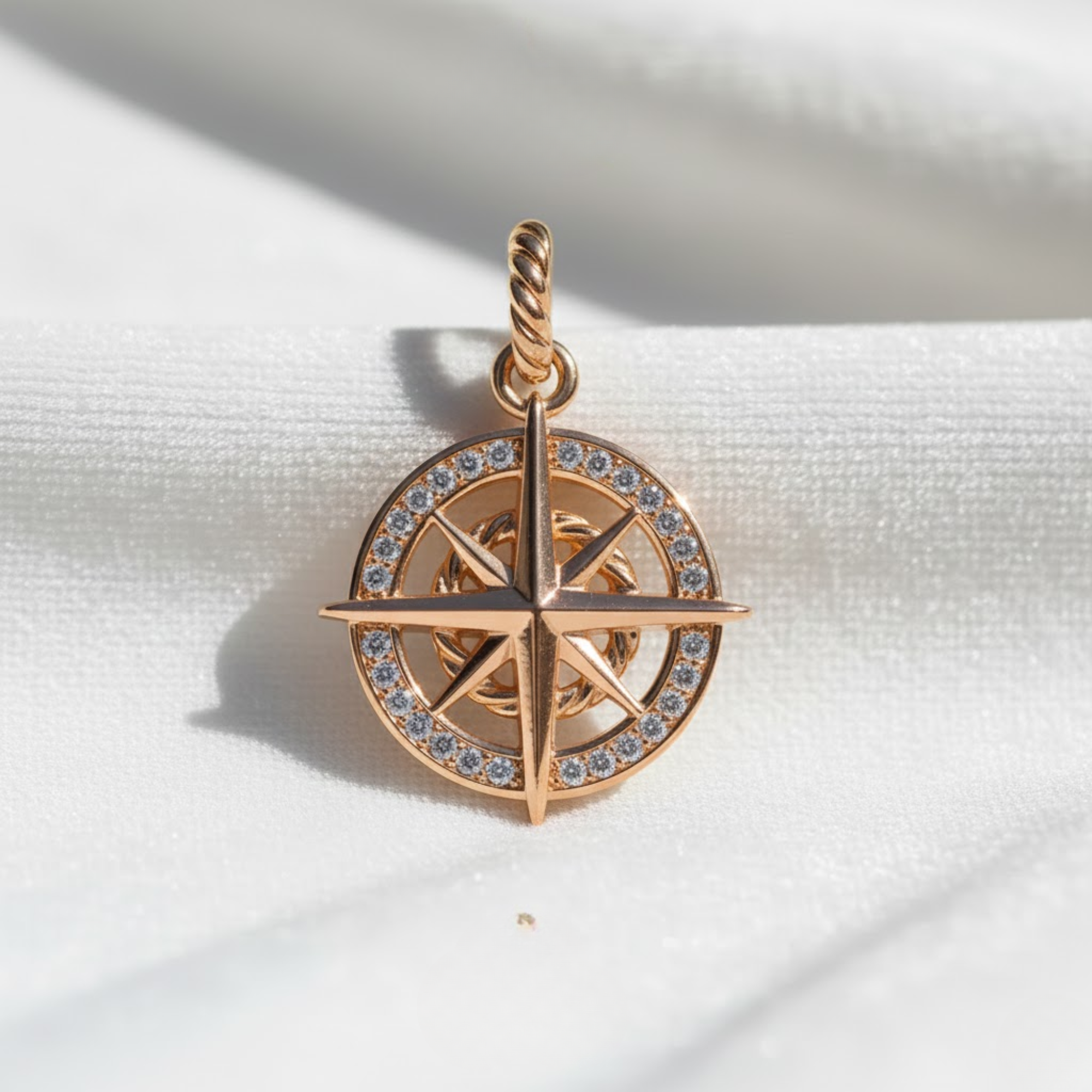 14K Solid Gold Nautical Directional Compass Necklace
