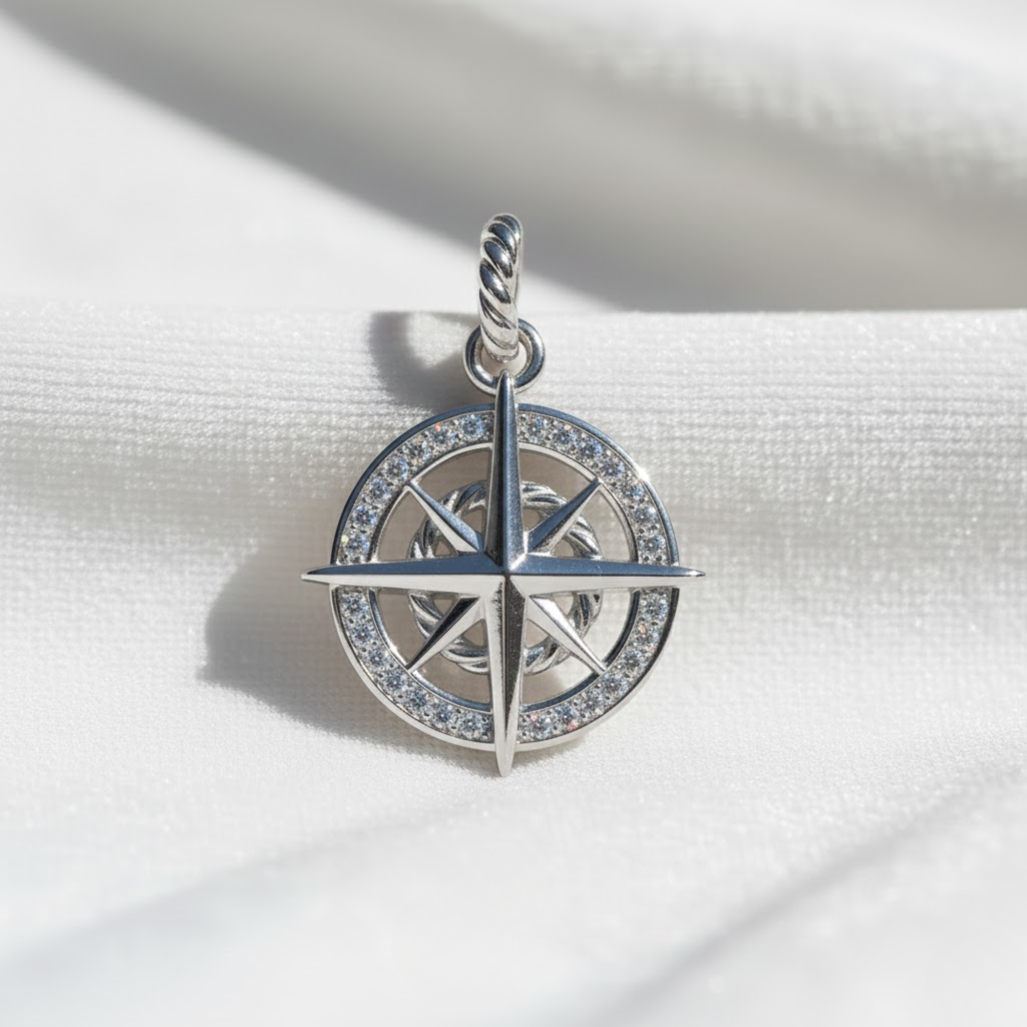 14K Solid Gold Nautical Directional Compass Necklace