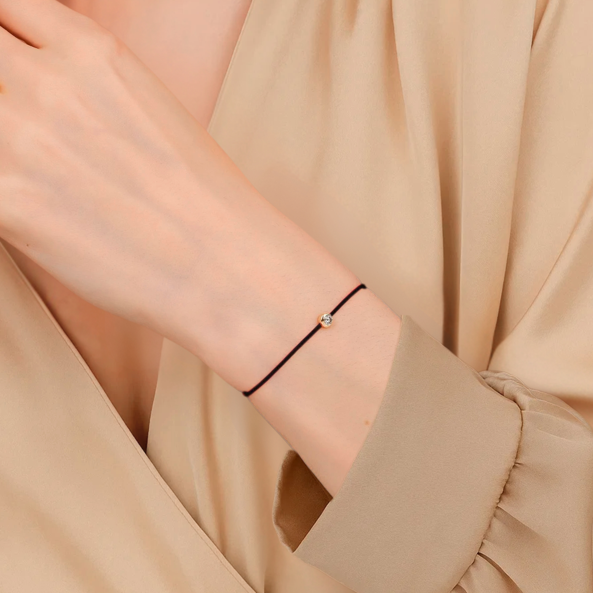 14K Gold Solitaire Bezel Diamond Thread Bracelet
