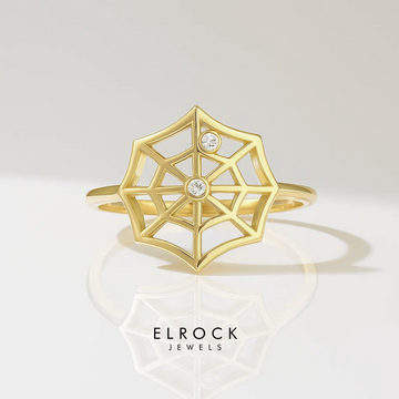 14K Diamond Spider Web Ring, Womens Solid Gold Unique Statement Ring in Yellow Rose White