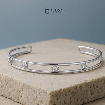 14k Gold Bezel Setting Diamond Cuff Bracelet / Bubble Diamond Cuff for Woman