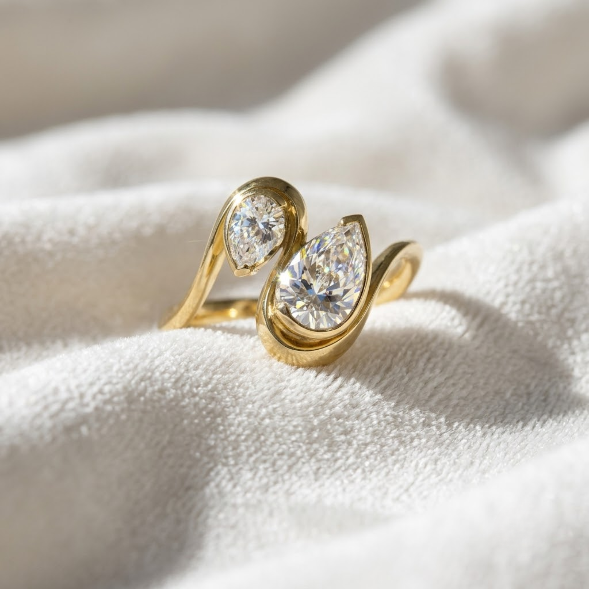 14K Gold Toi Et Moi pear cut Lab Diamond Engagement Ring