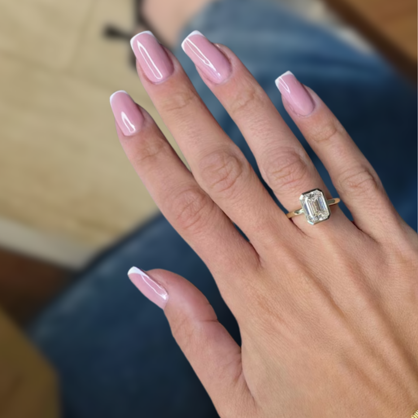 14K Gold 3 Carat Emerald Cut Lab Grown Diamond Bezel Set Ring