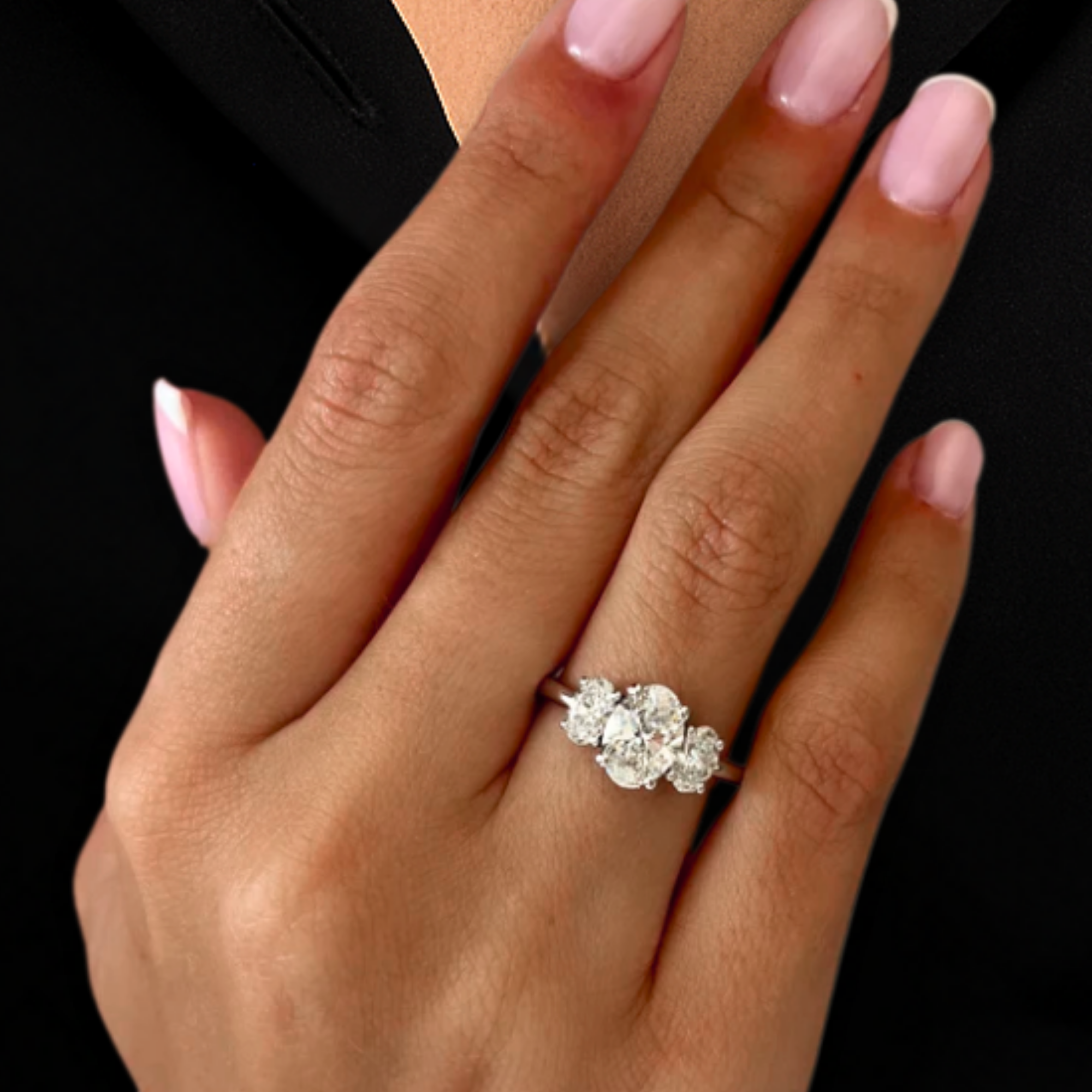 14K Gold Oval Shape Lab Grown Diamond Three Stone Engagement Ring