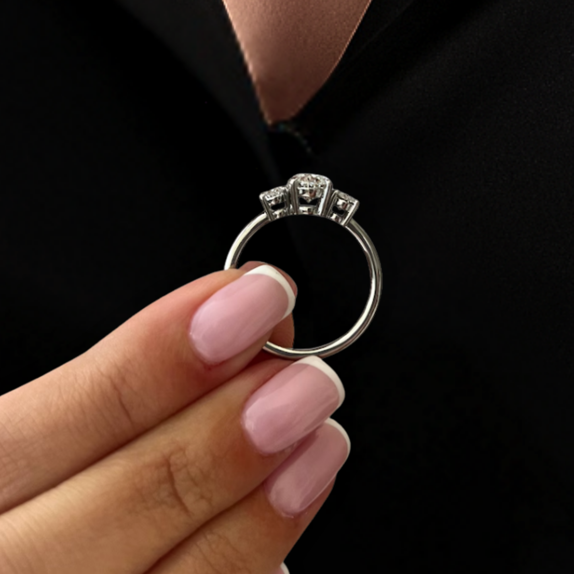 14K Gold Oval Shape Lab Grown Diamond Three Stone Engagement Ring