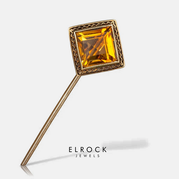 Vintage Victorian Citrine Brooch Stick Pin, 14k Solid Gold, Unisex Handmade Luxury Gift