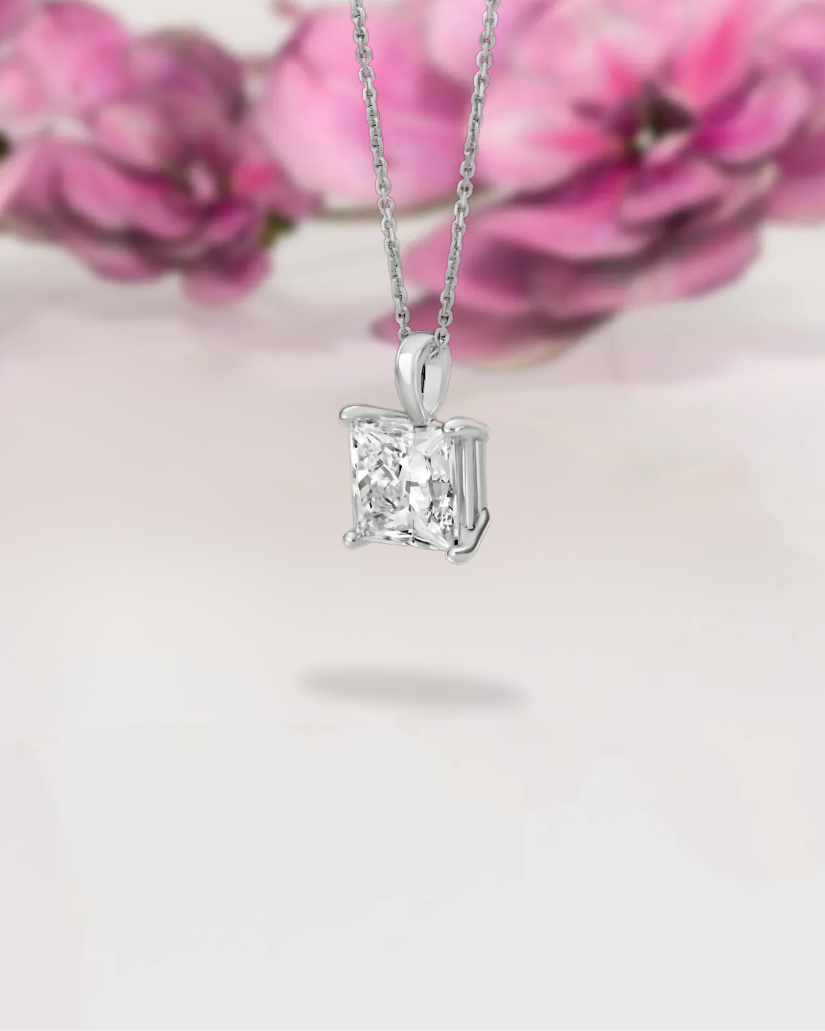 3 Carat Princess Cut Diamond Pendant | 14k Lab Grown Diamonds