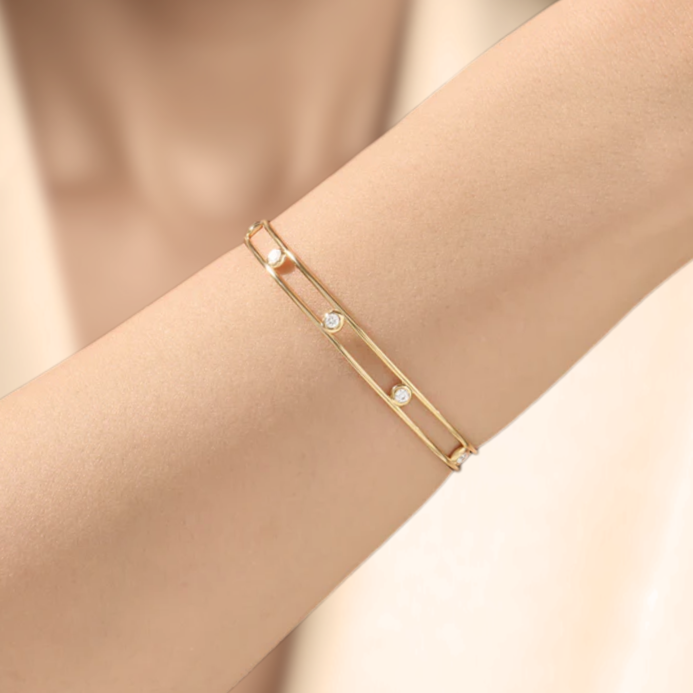 14k Gold Bezel Setting Diamond Cuff Bracelet
