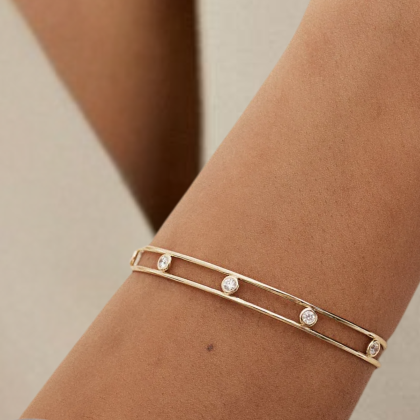 14k Gold Bezel Setting Diamond Cuff Bracelet