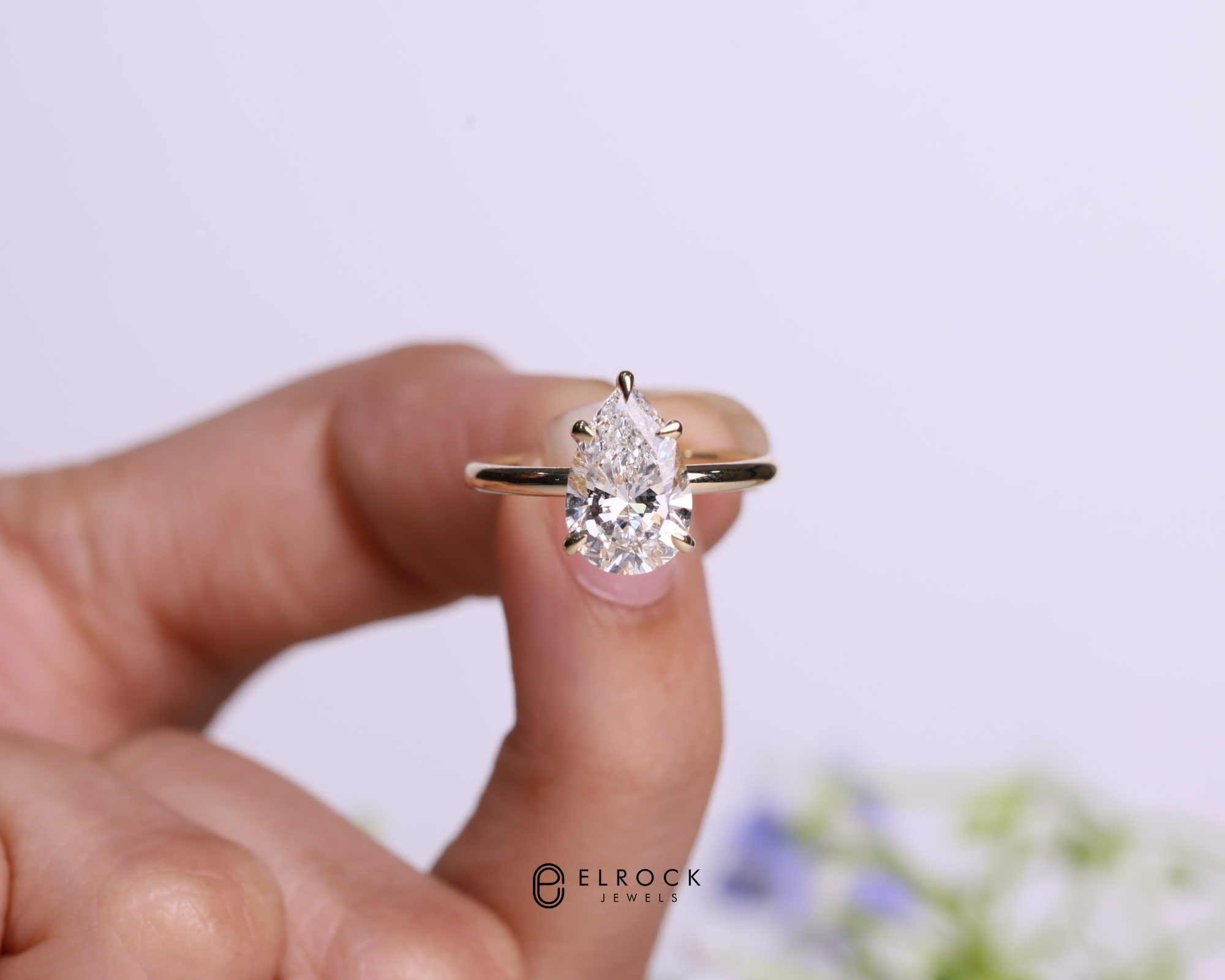 14K Gold 2 Carat Pear Cut Lab Grown Diamond Engagement Ring