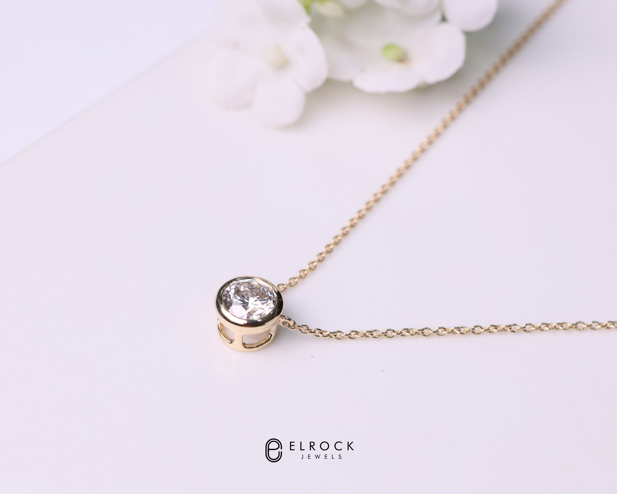 14K Round Diamond Pendant Diamond Solitaire Pendant in Gold