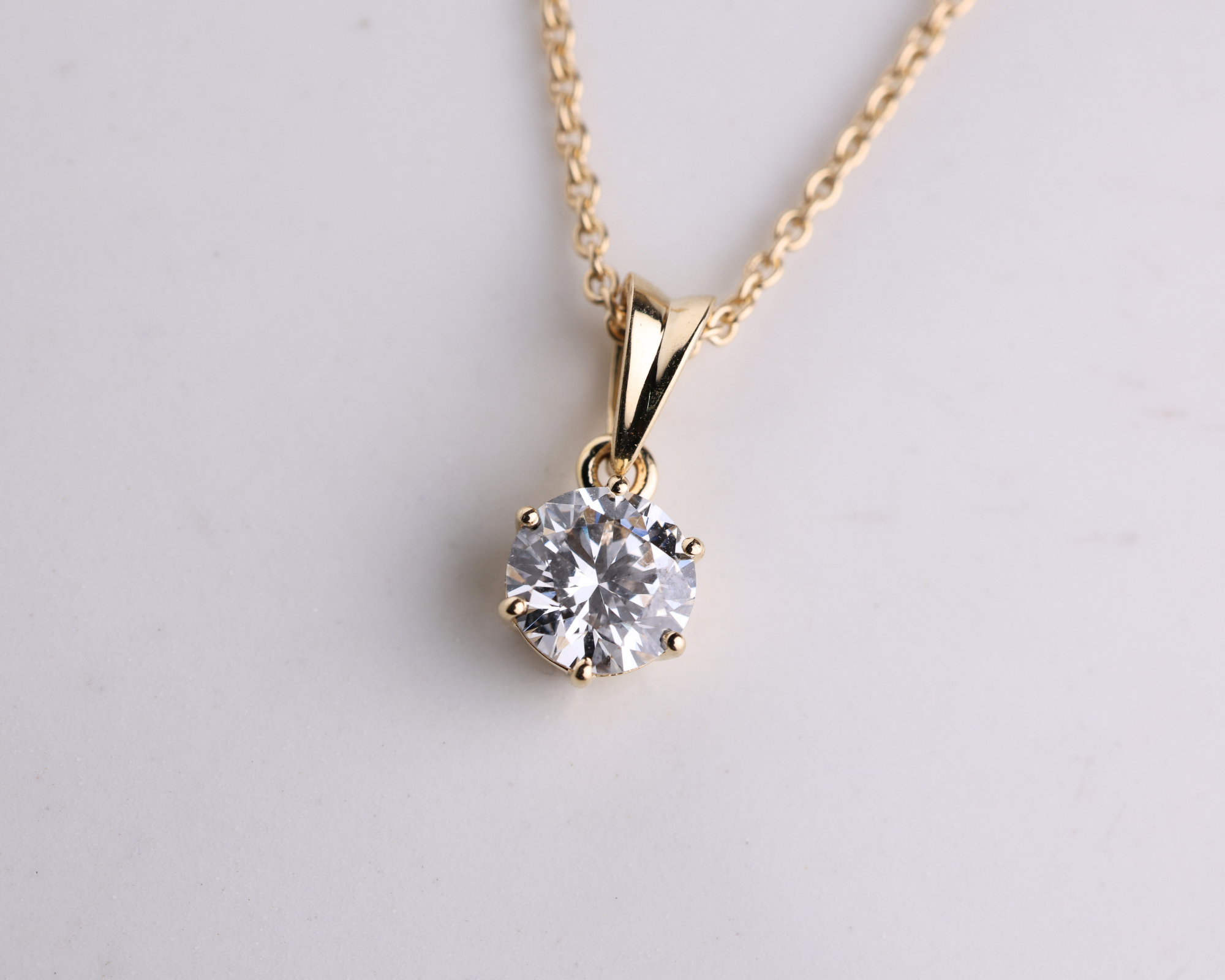 14K Solid Gold 2.00 CT Round Brilliant Diamond Solitaire Prong Set Pendant