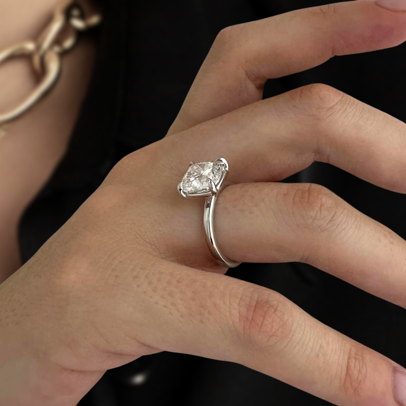 4 Carat Cushion Lab Grown Diamond 14K Gold Solitaire Engagement Ring
