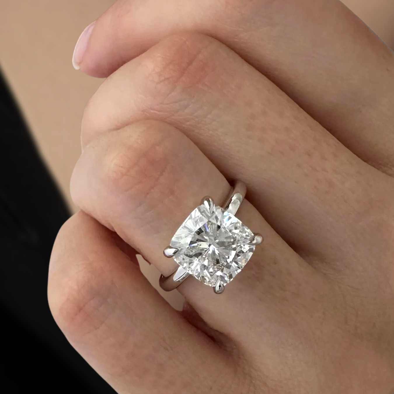 4 Carat Cushion Lab Grown Diamond 14K Gold Solitaire Engagement Ring