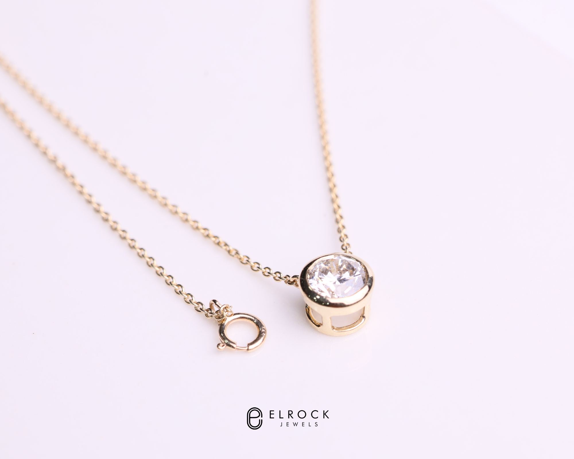 14K Round Diamond Pendant Diamond Solitaire Pendant in Gold