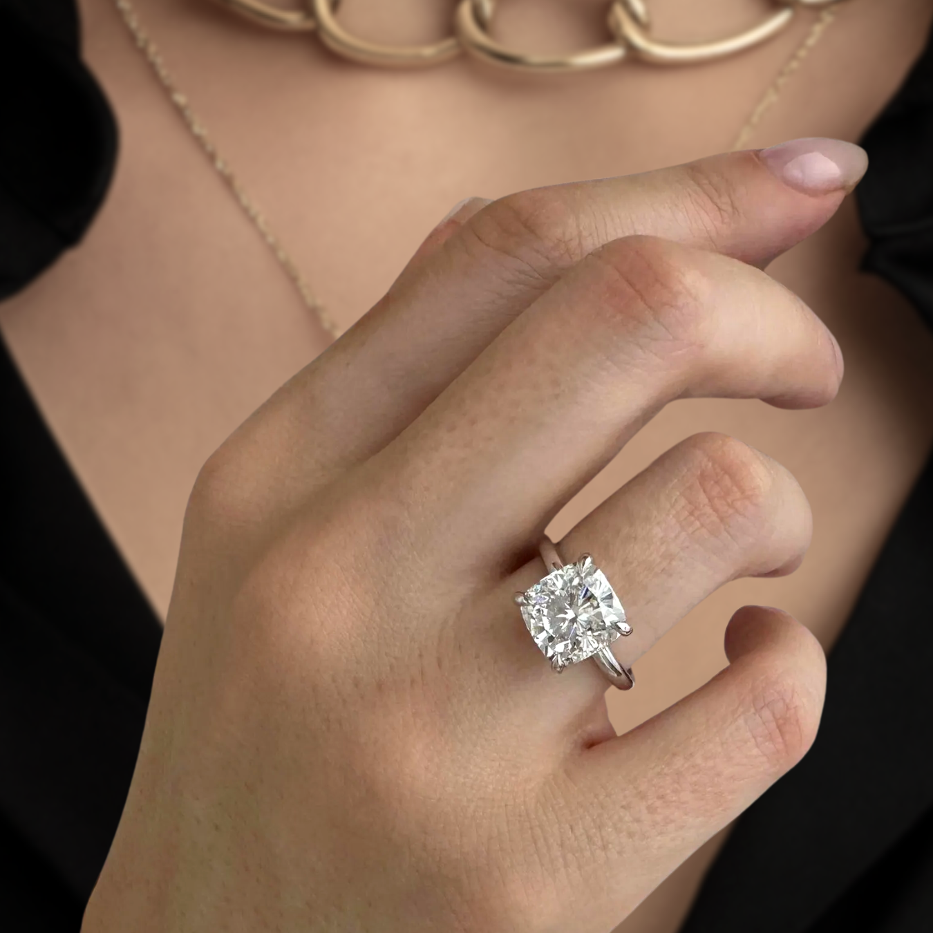 4 Carat Cushion Lab Grown Diamond 14K Gold Solitaire Engagement Ring