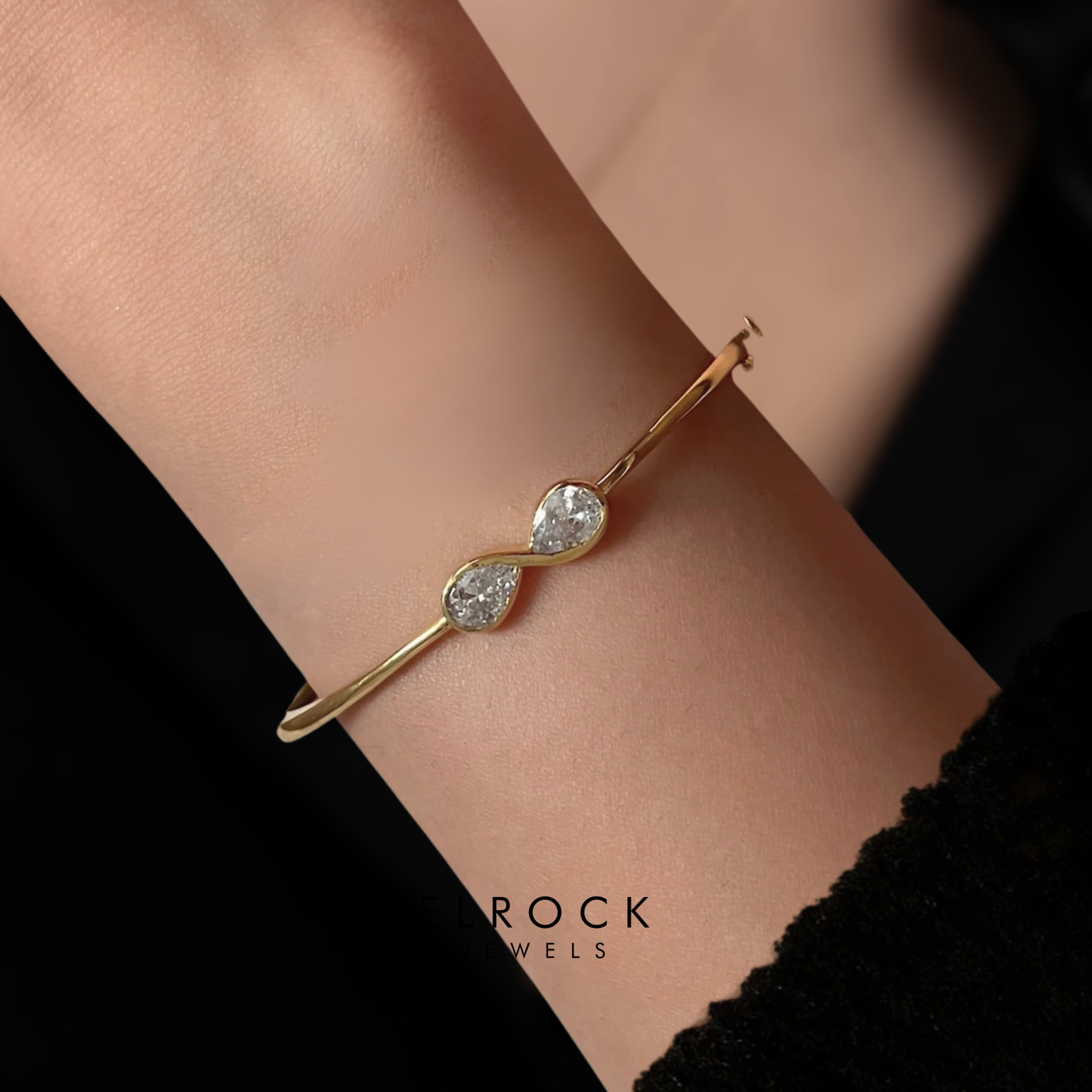 14k Gold Infinity Toi Et Moi Cuff Bracelet,