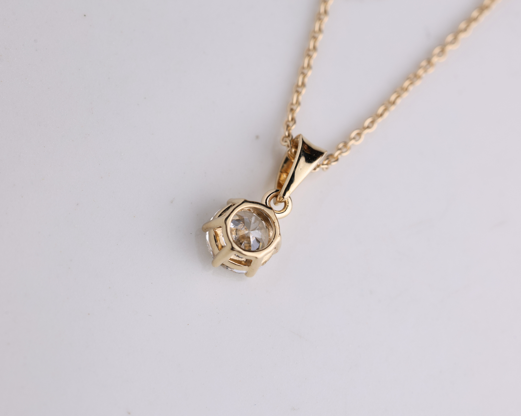 14K Solid Gold 2.00 CT Round Brilliant Diamond Solitaire Prong Set Pendant