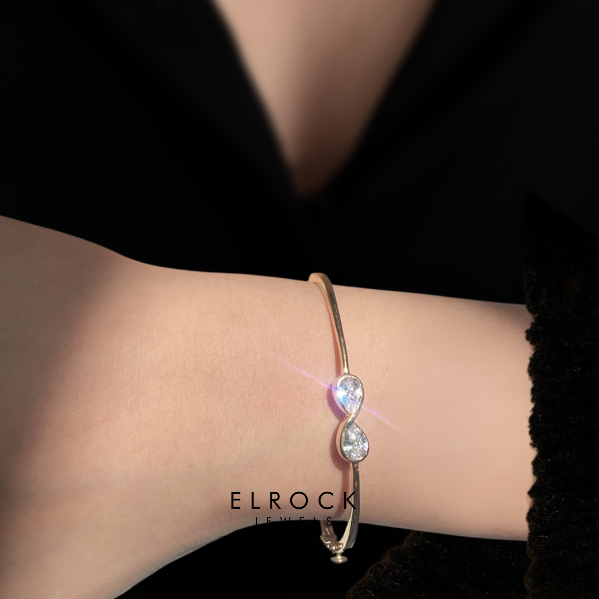 14k Gold Infinity Toi Et Moi Cuff Bracelet,