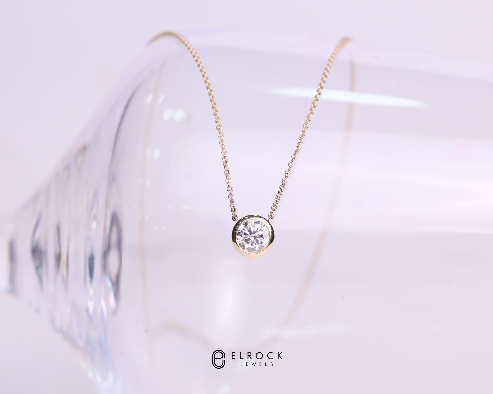 14K Round Diamond Pendant Diamond Solitaire Pendant in Gold
