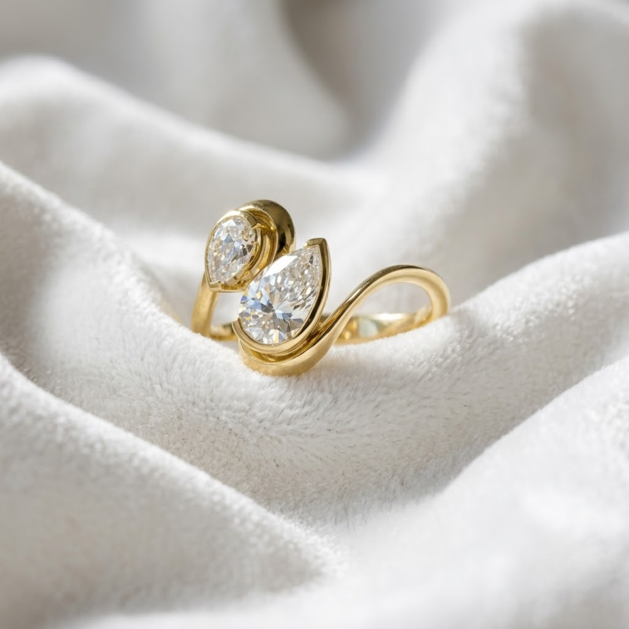 14K Gold Toi Et Moi pear cut Lab Diamond Engagement Ring