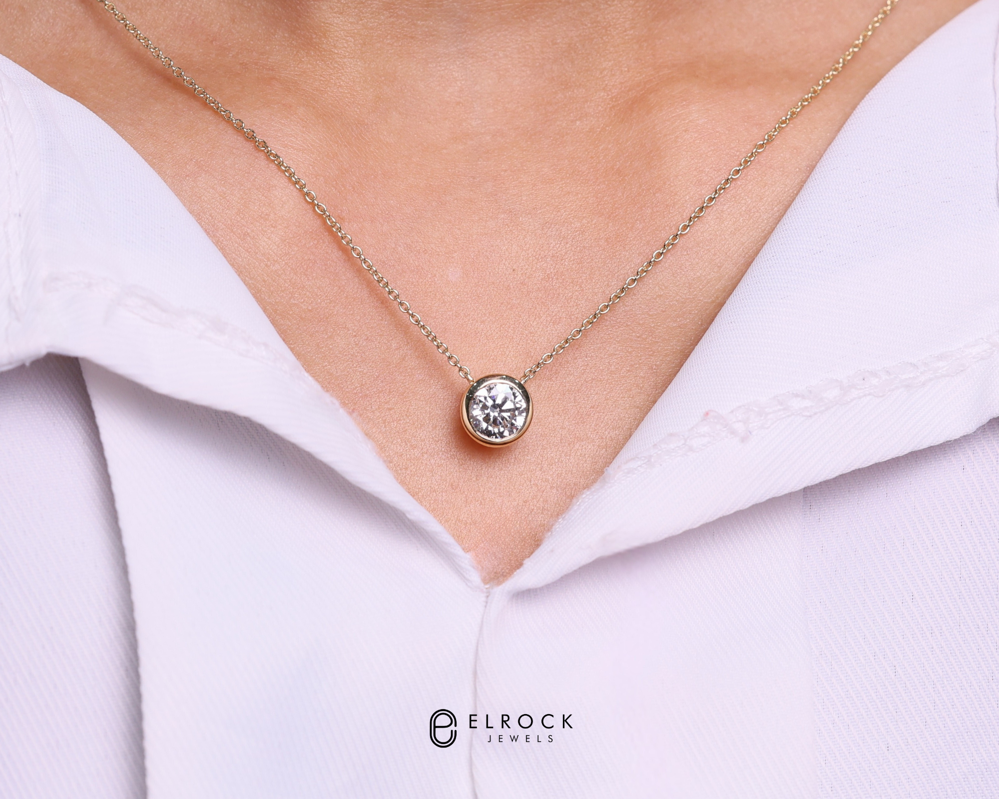 14K Round Diamond Pendant Diamond Solitaire Pendant in Gold