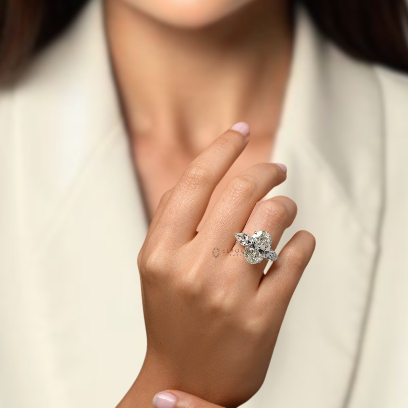 14K ,Oval Cut 12 Carat Three Stone Engagement Ring