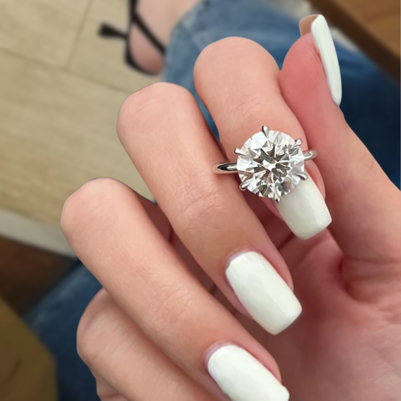 14K Gold 5 Carat Huge Round Brilliant Cut Diamond Ring