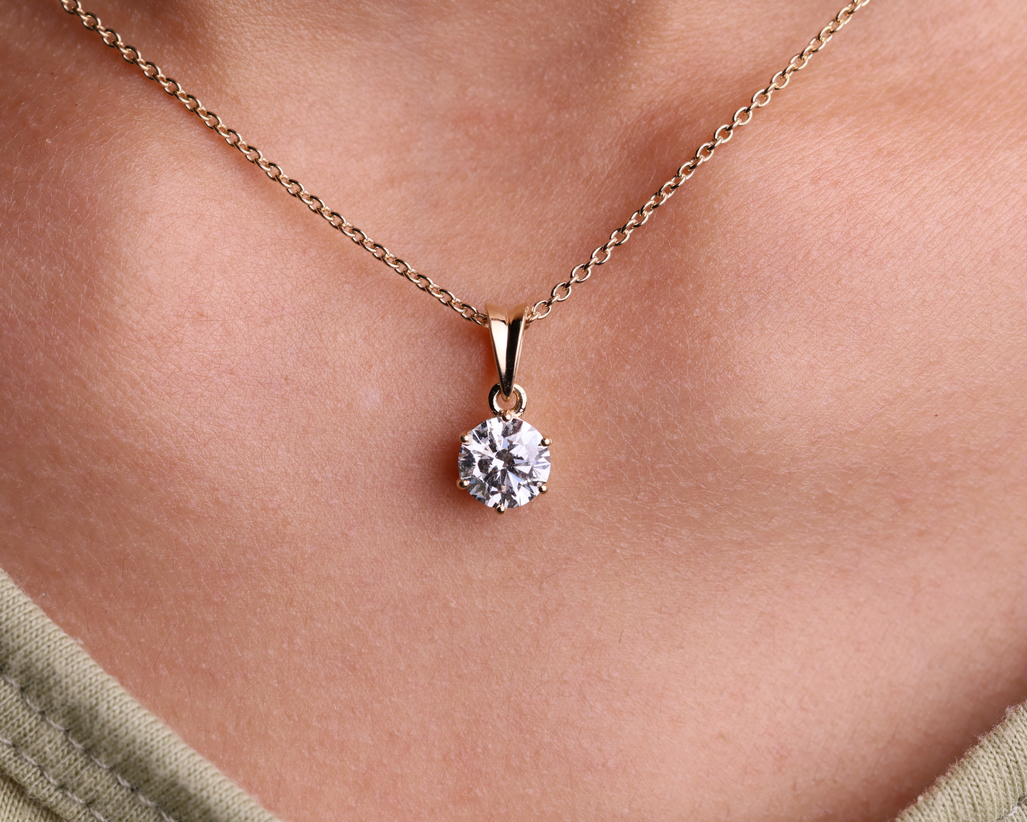 14K Solid Gold 2.00 CT Round Brilliant Diamond Solitaire Prong Set Pendant