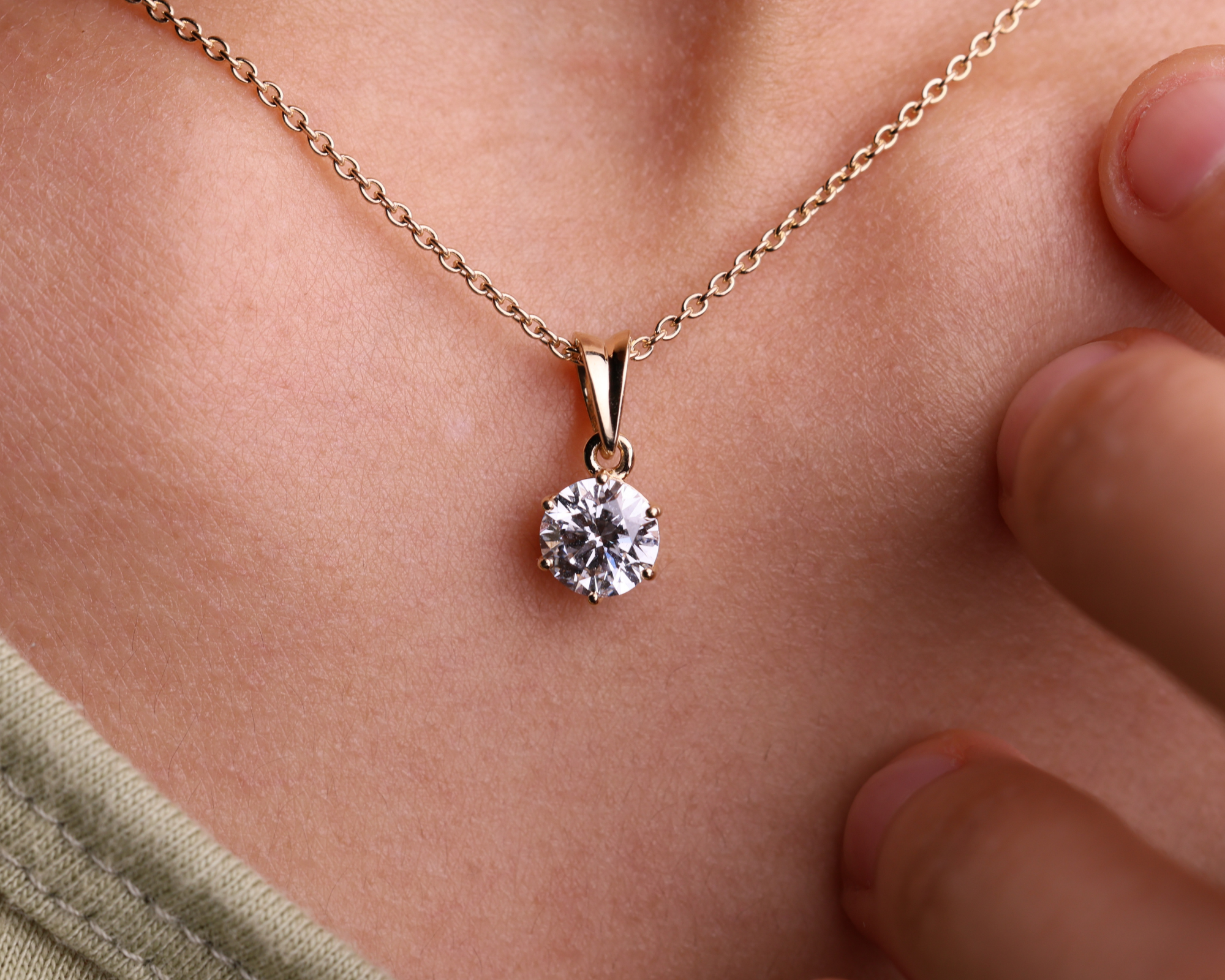 14K Solid Gold 2.00 CT Round Brilliant Diamond Solitaire Prong Set Pendant