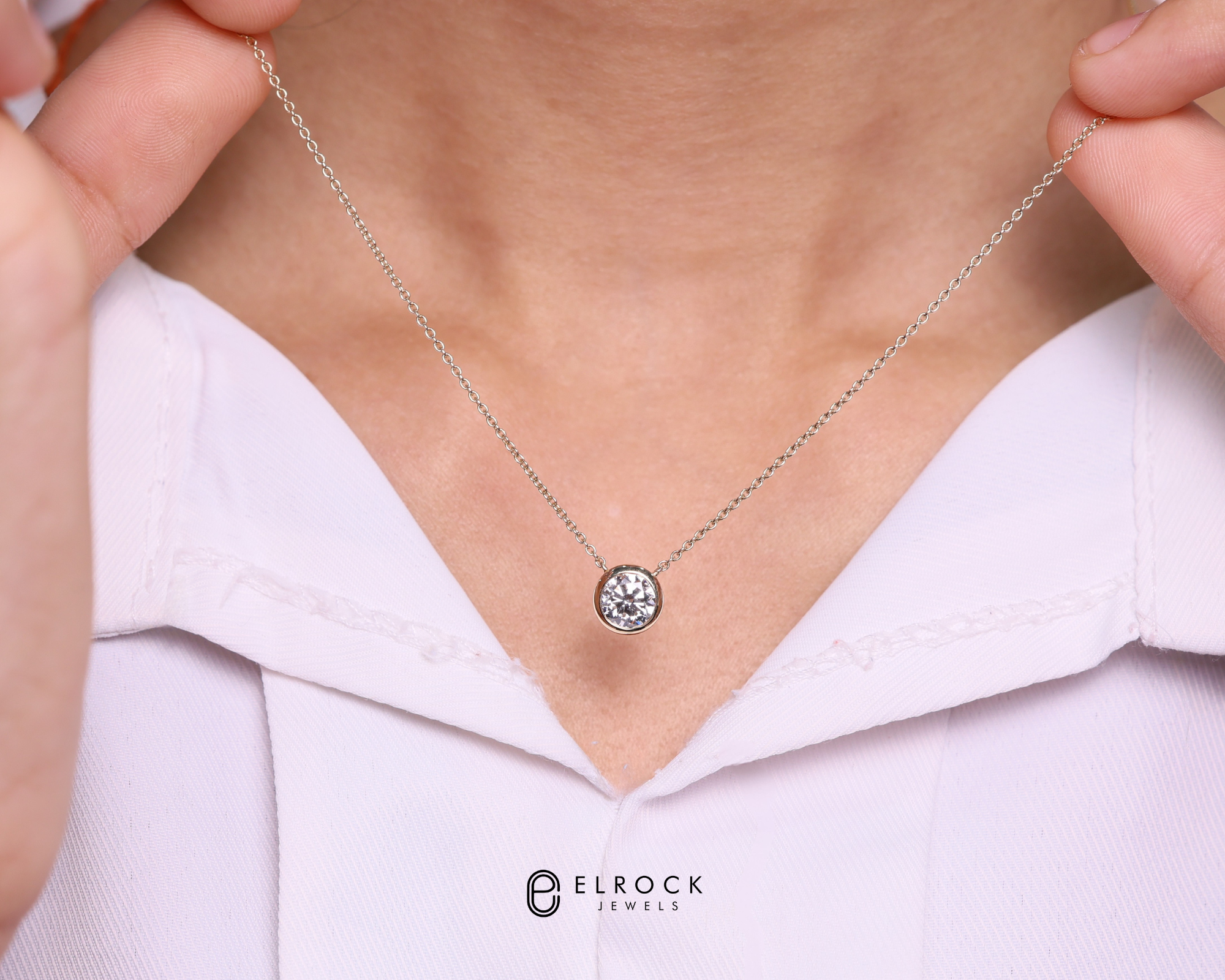 14K Round Diamond Pendant Diamond Solitaire Pendant in Gold