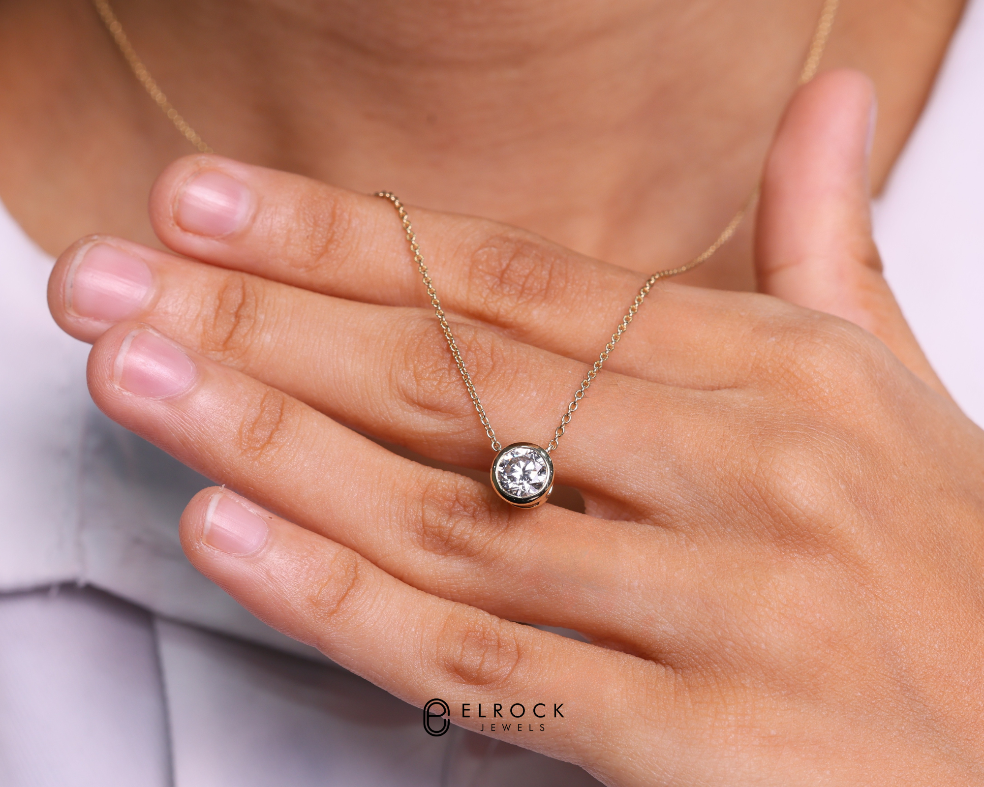 14K Round Diamond Pendant Diamond Solitaire Pendant in Gold