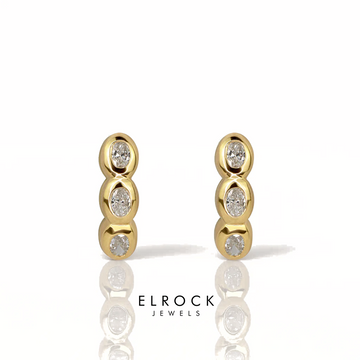 14K Oval Diamond Drop Earrings | 14K Gold Three Diamond Oval drop Earrings