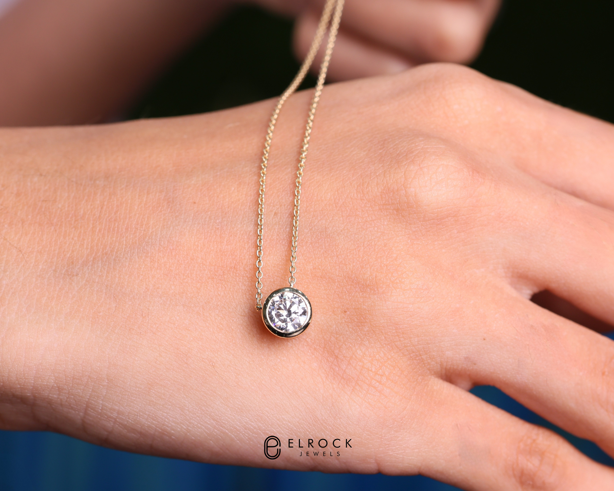 14K Round Diamond Pendant Diamond Solitaire Pendant in Gold