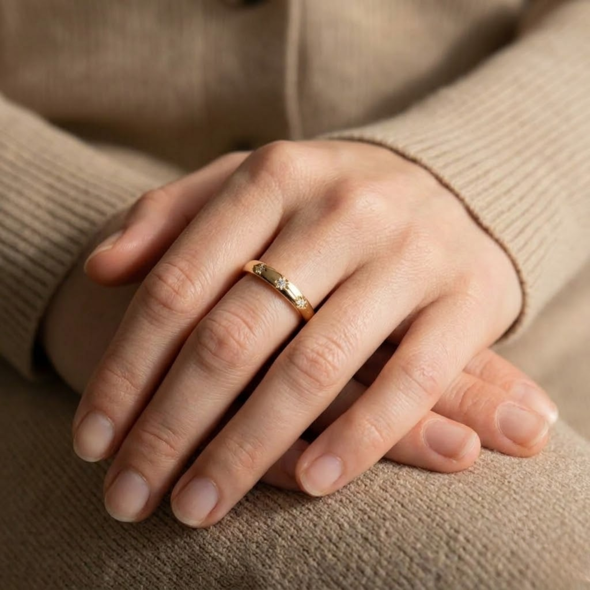 14K Gold Lab Grown Diamond Star Celestial Diamond Signet Ring