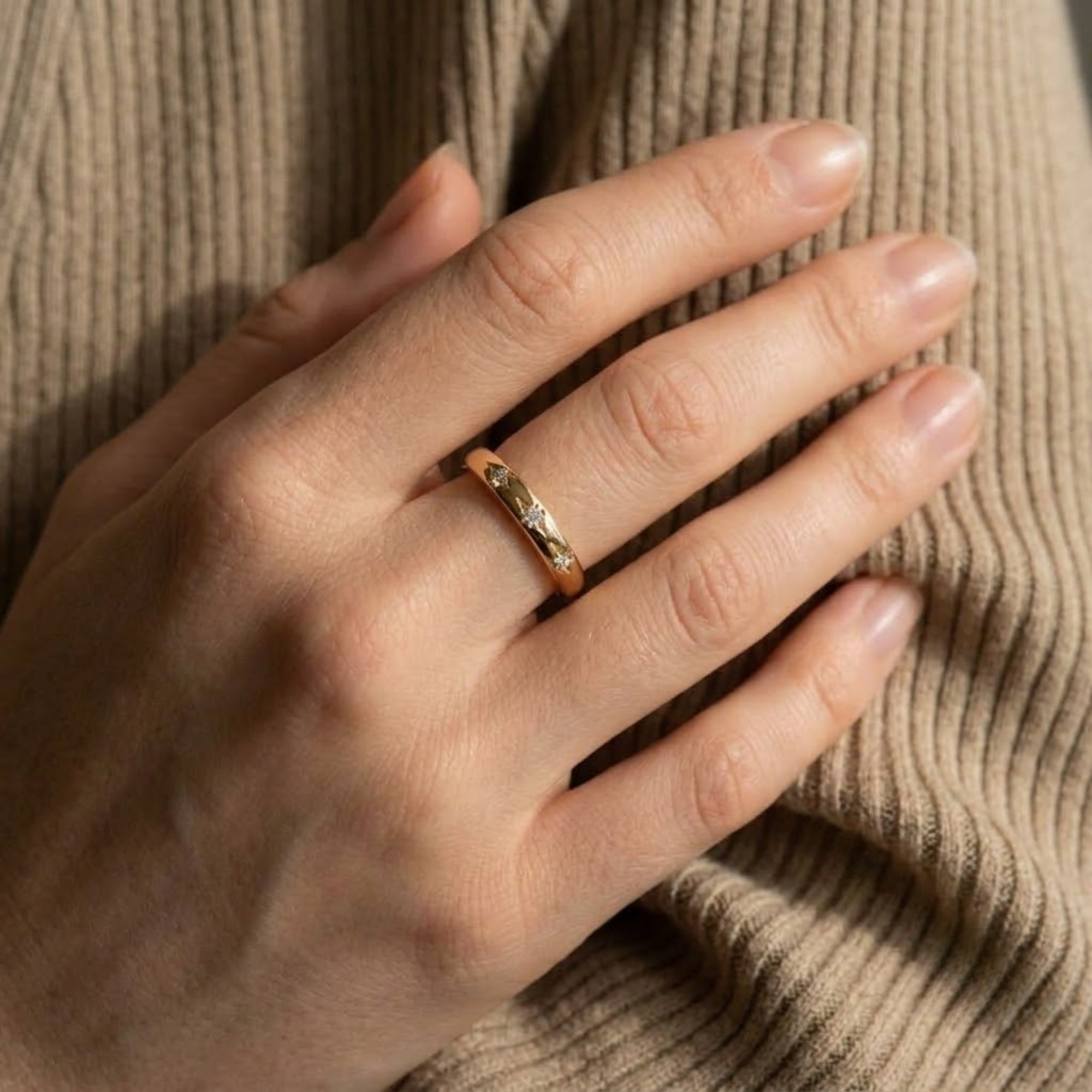 14K Gold Lab Grown Diamond Star Celestial Diamond Signet Ring