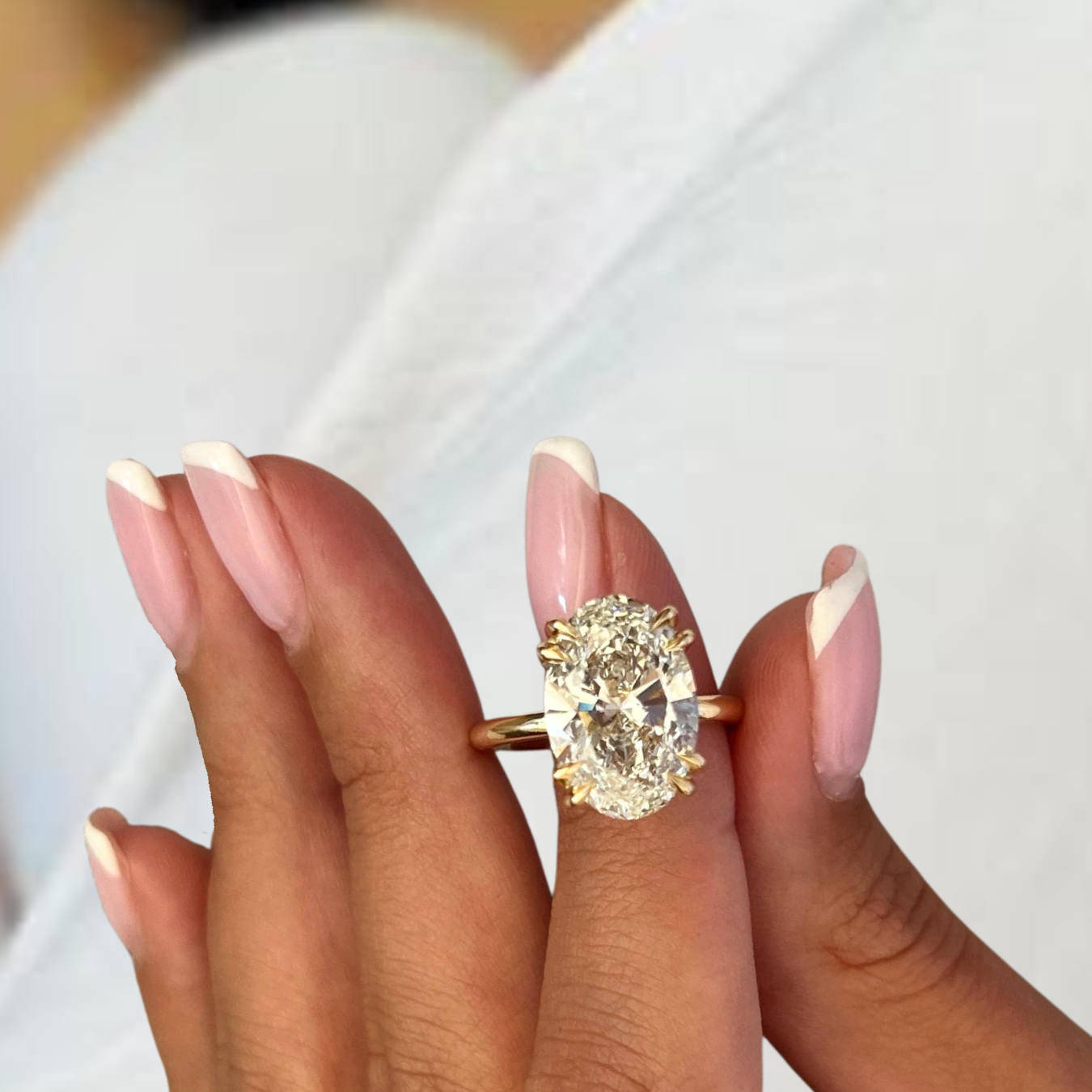 14K Gold Four Prong Setting Oval Shaped Lab Grown Diamond Engagement Ring