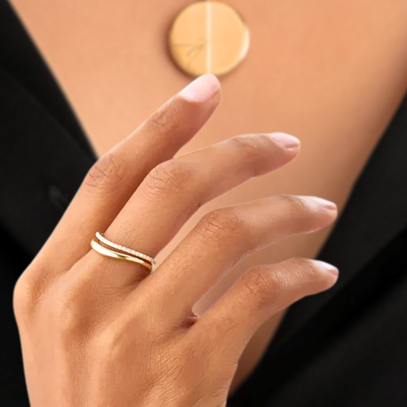 14K Gold Dainty Two Row Half Eternity Curved Stacking Band