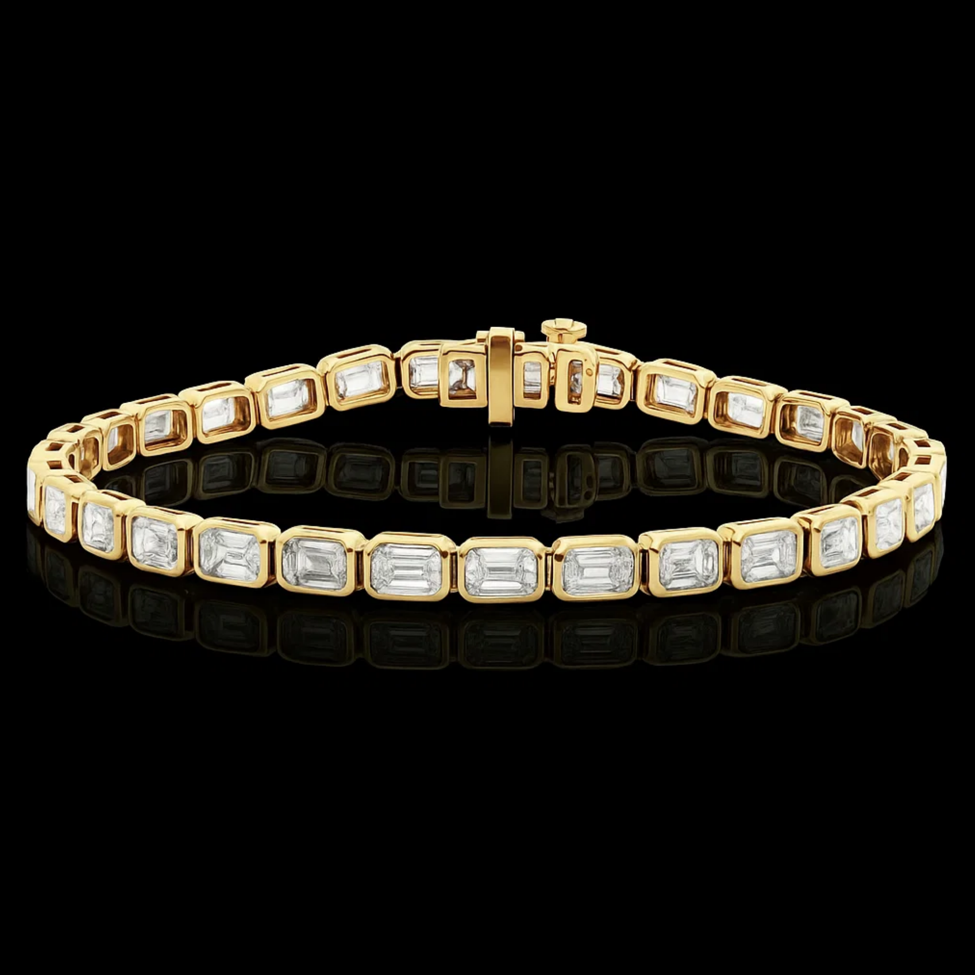 14K Yellow Gold Emerald Cut Tennis Bracelet