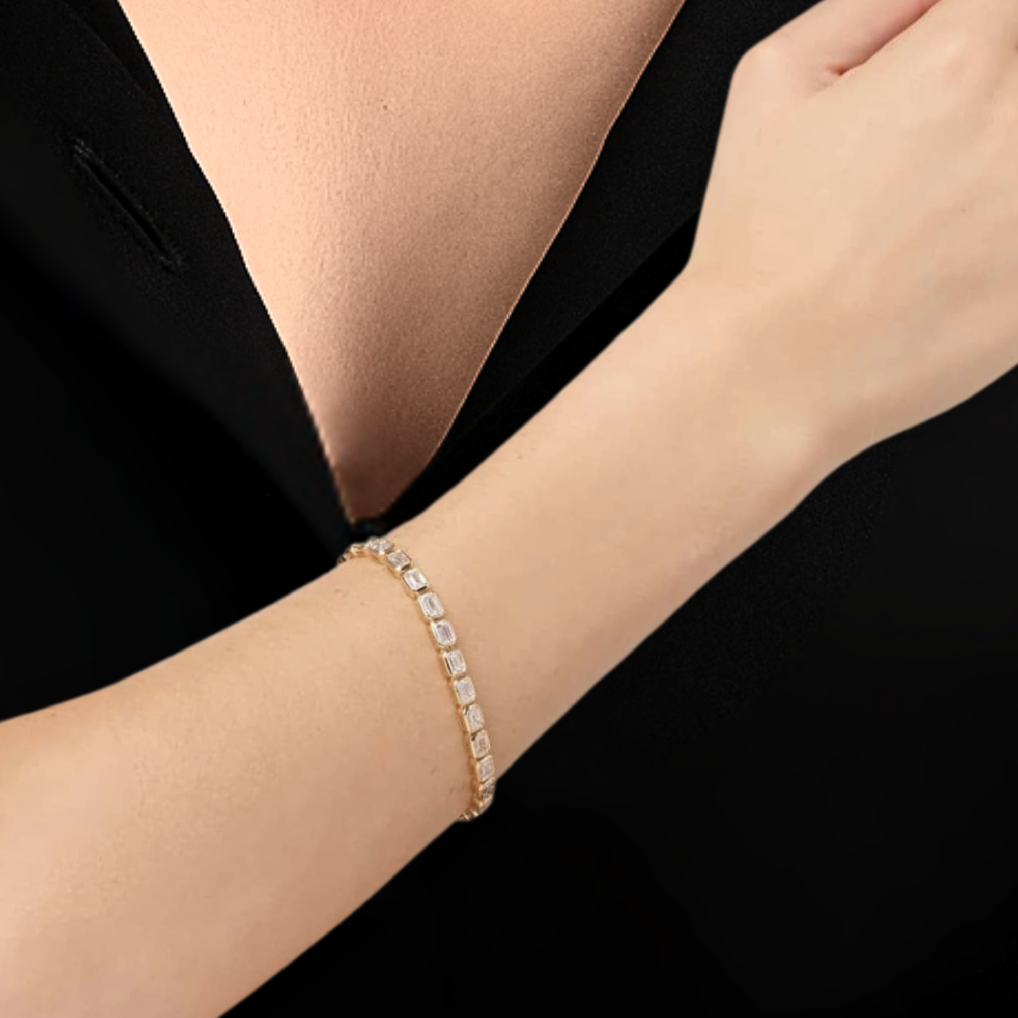 14K Yellow Gold Emerald Cut Tennis Bracelet