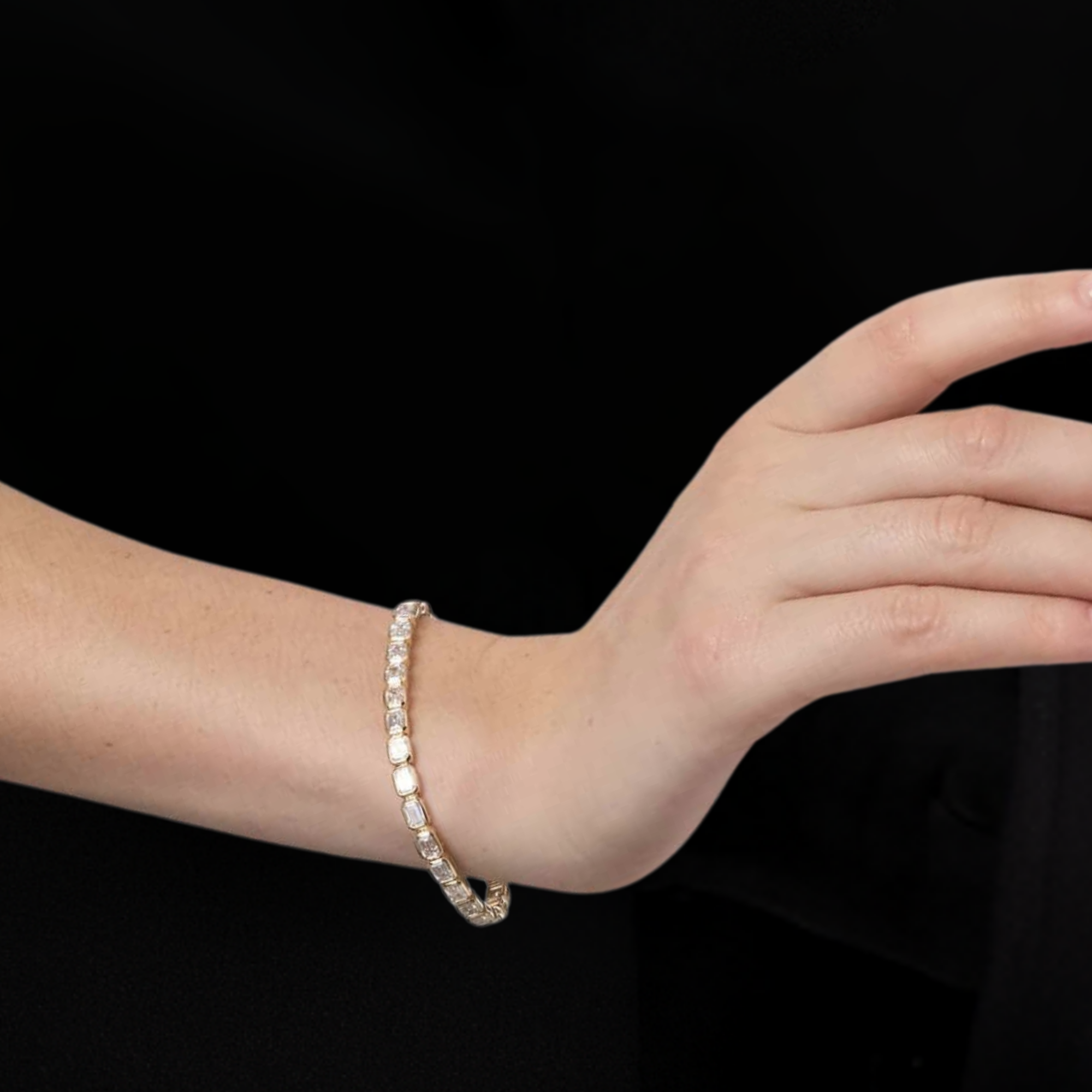 14K Yellow Gold Emerald Cut Tennis Bracelet