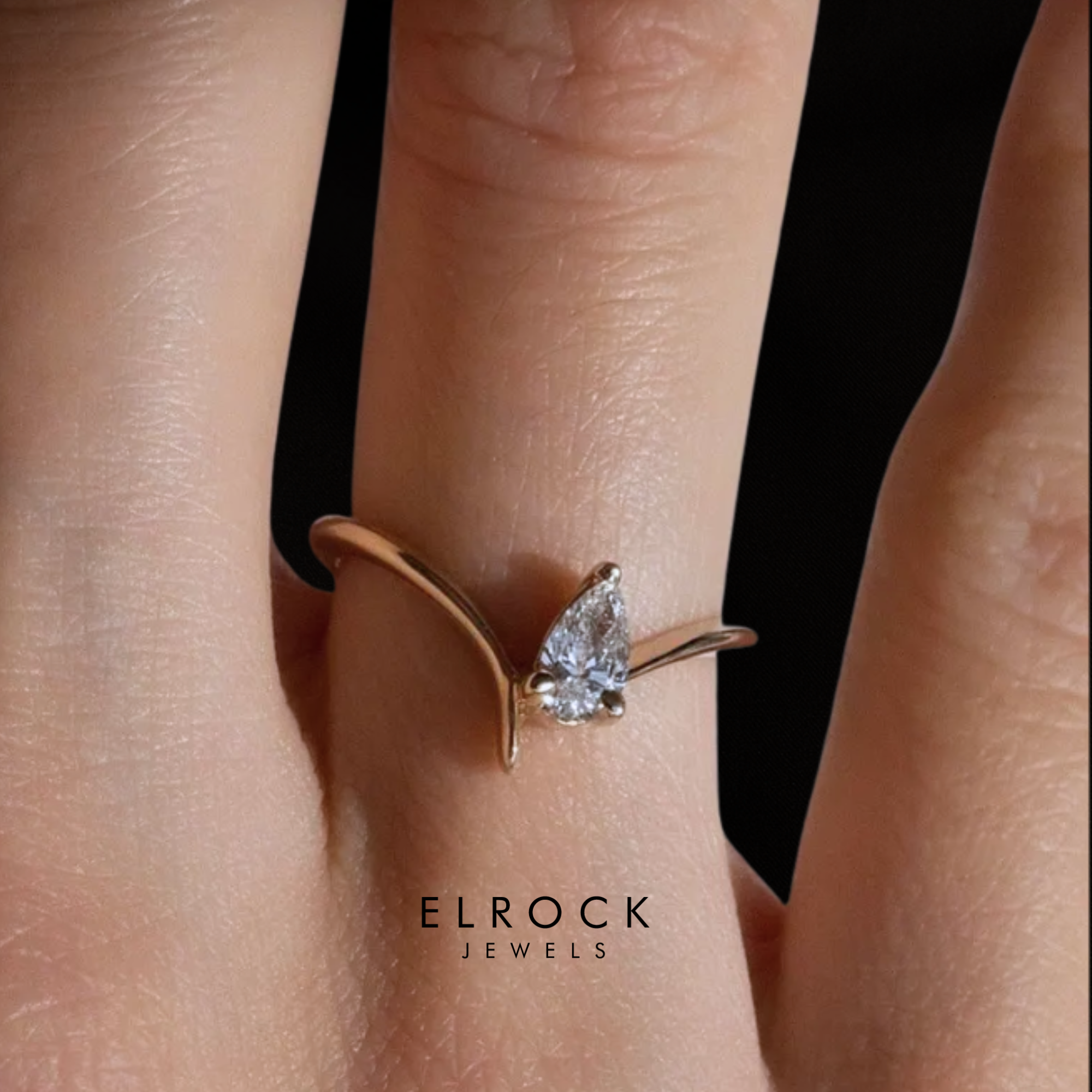 Unique Engagement Ring 0.50 ctw, 14k Gold Pear Cut Ring with Lab-Grown Diamond