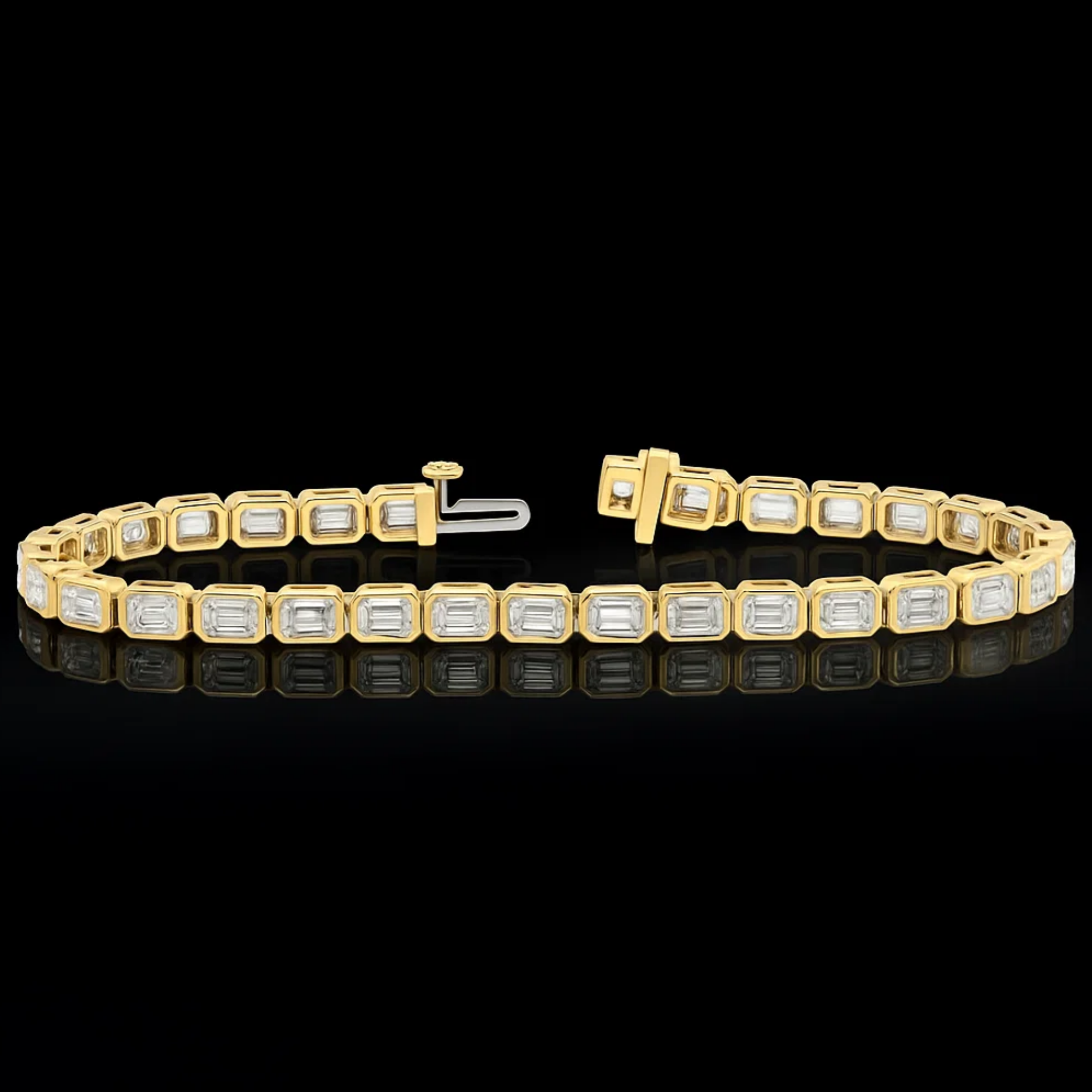 14K Yellow Gold Emerald Cut Tennis Bracelet