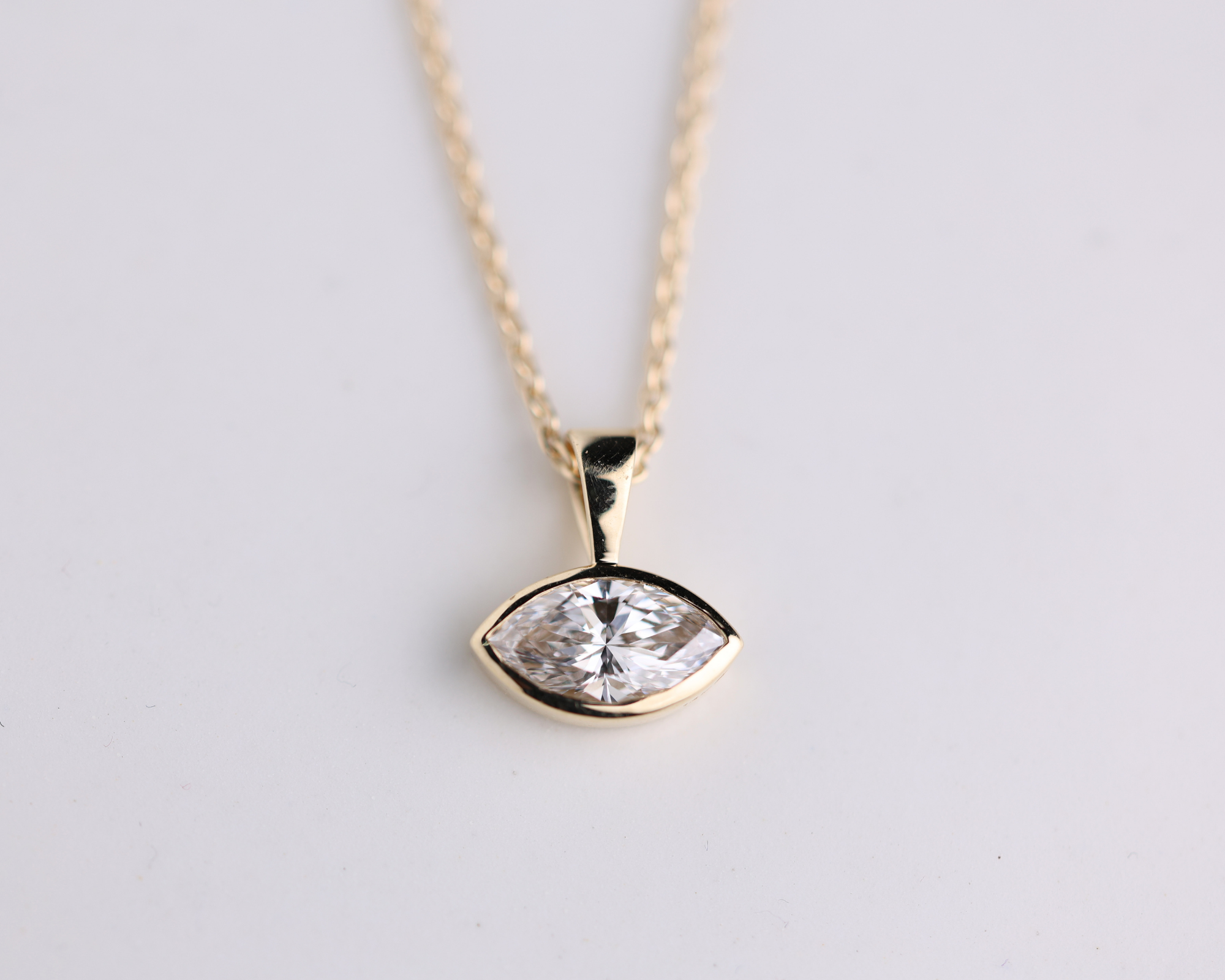 14K Gold East West Solitaire Marquise Cut Lab Grown Diamond Pendant