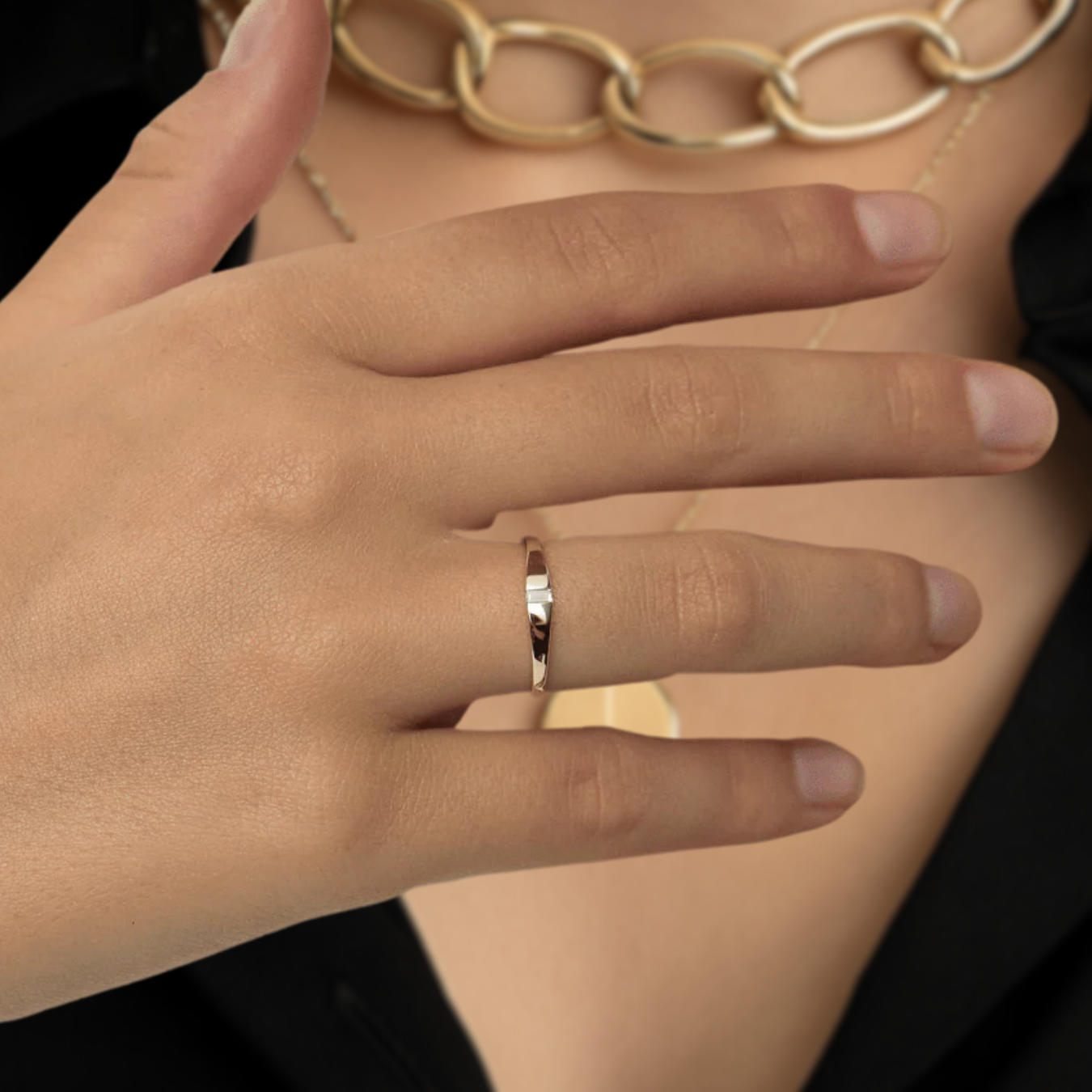 Baguette Diamond Wedding Band / 14K Gold Baguette Diamond Stackable Ring
