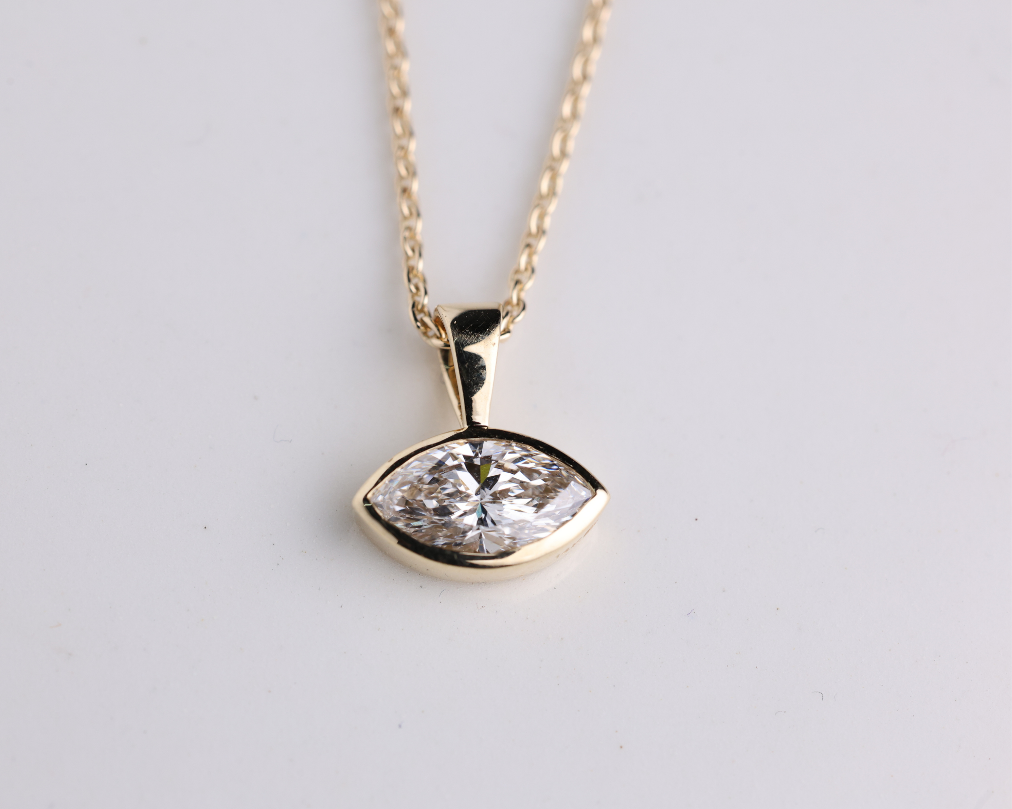 14K Gold East West Solitaire Marquise Cut Lab Grown Diamond Pendant